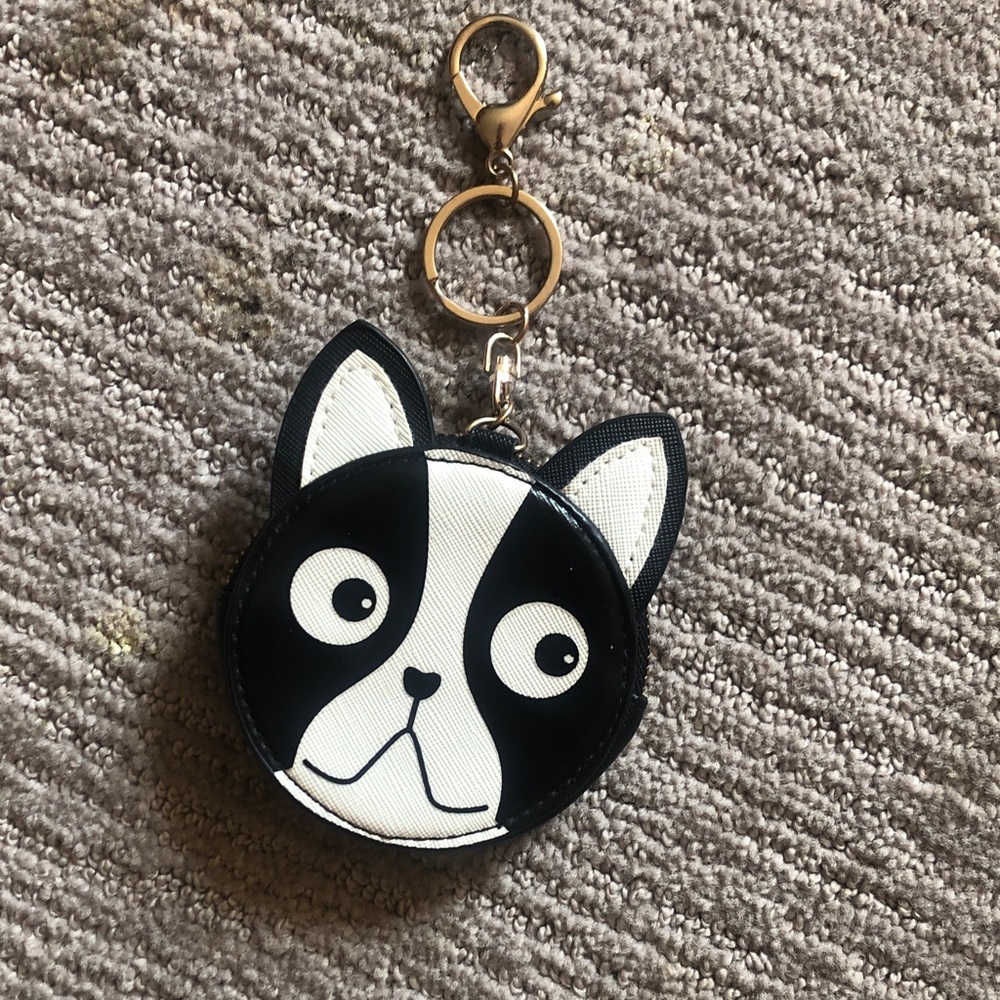 Boston Terrier clip on change purse, key chain, luggage accessory Vegan leather
